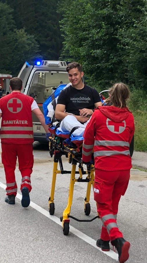Benedikt Winter nach dem Motorradunfall, Juli 2020